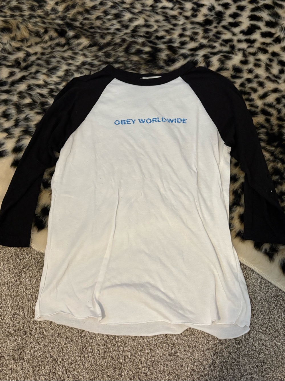 Obey Worldwide White & Black Raglan Tee